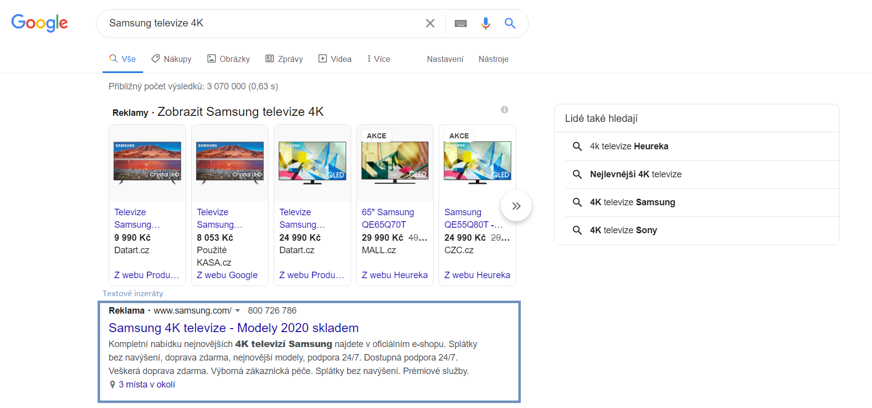 Textové inzeráty pod Google nákupy